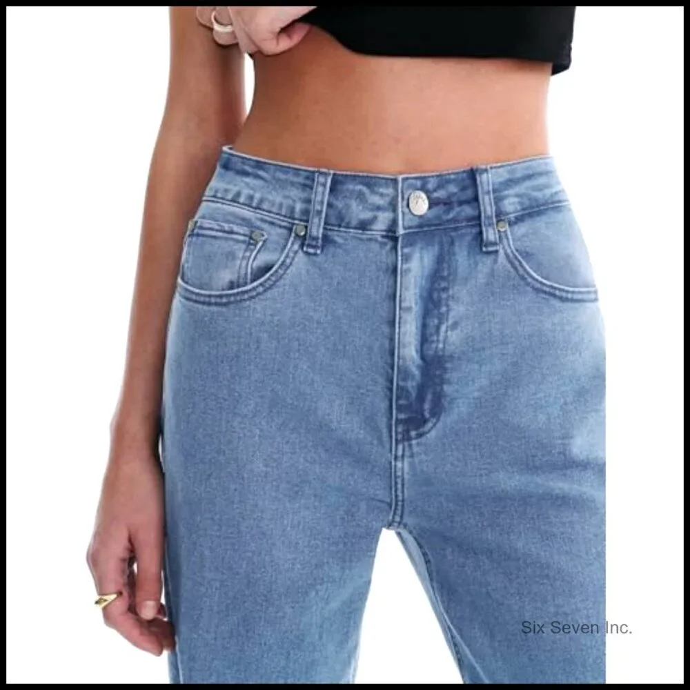 High Waisted Straight Leg Jeans Stretchy Denim Wide Leg Casual Fit
